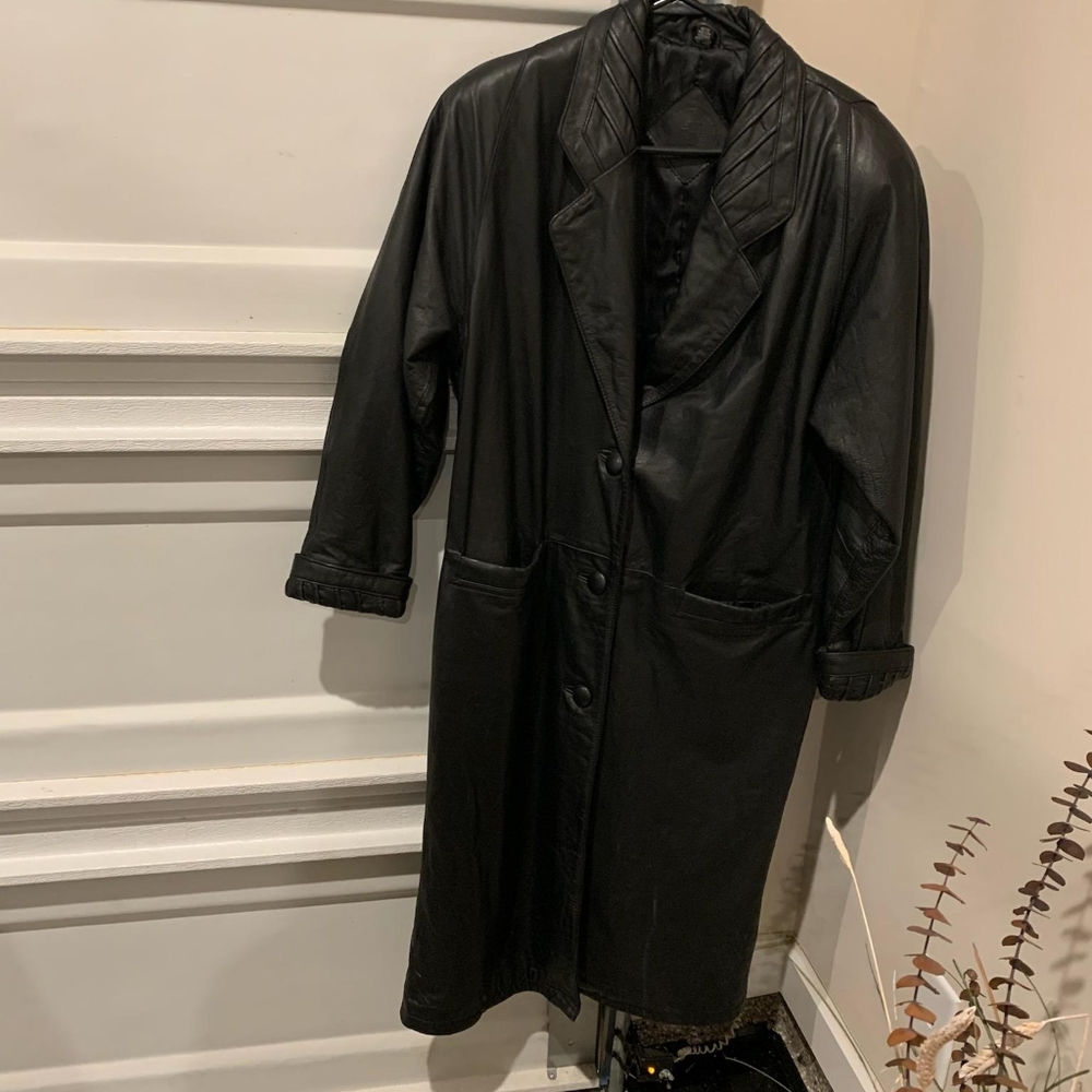 Women long leather jacket
